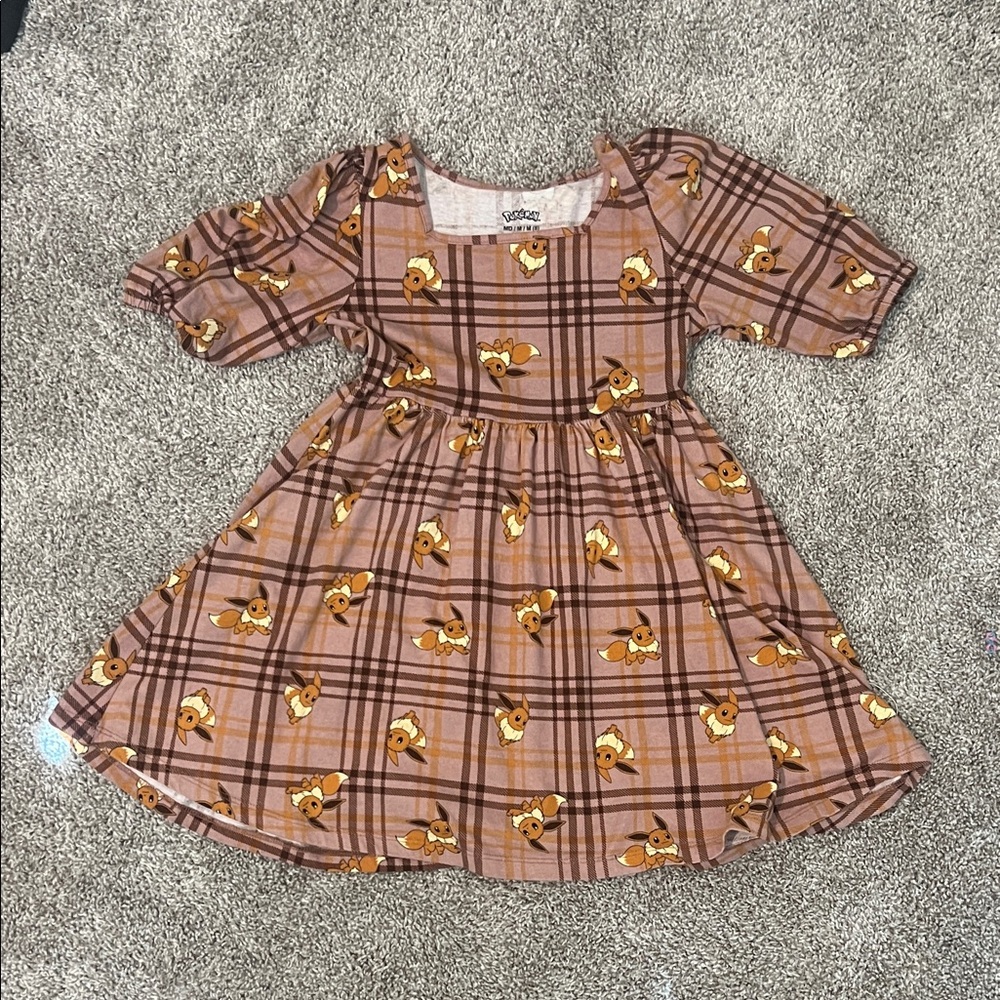 Girls' Pokemon Plaid Dress with Eevee Print